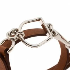 Hermes Hermès Brown Leather Etrier Double Tour Bracelet T1 For Women -Deals Hermes Store luxury women hermes used accessories p325773 003