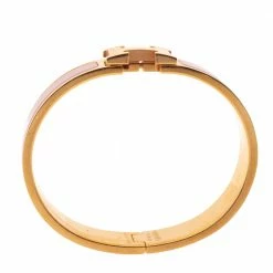 Hermes Clic H Rose Dragee Enamel Gold Plated Narrow Bracelet PM For Women -Deals Hermes Store luxury women hermes used accessories p325777 004