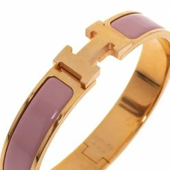 Hermes Clic H Rose Dragee Enamel Gold Plated Narrow Bracelet PM For Women -Deals Hermes Store luxury women hermes used accessories p325777 006