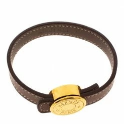 Hermes Brown Leather Looping Gold Plated Bracelet M For Women -Deals Hermes Store luxury women hermes used accessories p325905 002