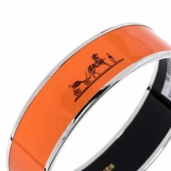 Hermes Hermès Calèche Enamel Palladium Plated Wide Bangle Bracelet For Women -Deals Hermes Store luxury women hermes used accessories p328892 007