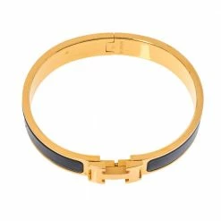 Hermes Clic H Black Enamel Gold Plated Narrow Bracelet GM For Women -Deals Hermes Store luxury women hermes used accessories p328902 002