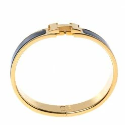 Hermes Clic H Black Enamel Gold Plated Narrow Bracelet GM For Women -Deals Hermes Store luxury women hermes used accessories p328902 005