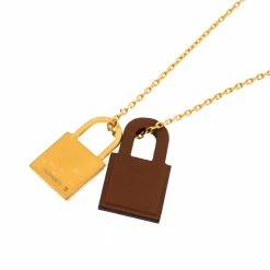 Hermes Hermès Brown Leather Small O'Kelly Pendant Necklace For Women -Deals Hermes Store luxury women hermes used accessories p329566 005