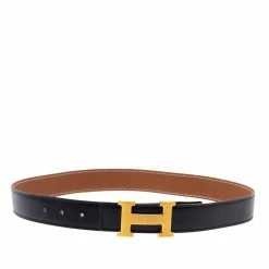 Hermes Black/Brown Leather Constance Reversible Buckle Belt 80CM For Women