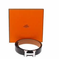 Hermes Dark Brown Crocodile Constance H Buckle Belt 90CM For Women -Deals Hermes Store luxury women hermes used accessories p329828 004