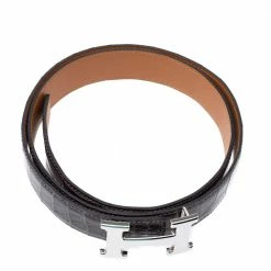 Hermes Dark Brown Crocodile Constance H Buckle Belt 90CM For Women -Deals Hermes Store luxury women hermes used accessories p329828 005