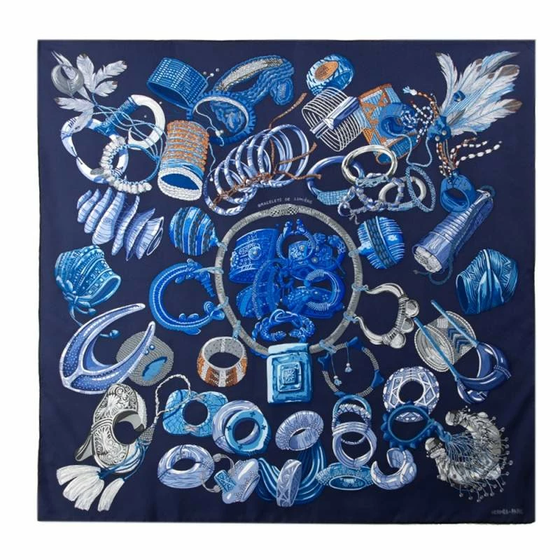 Hermes Hermès Dark Blue Bracelets De Lumière Silk Scarf For Women 3 Hermes Hermès Dark Blue Bracelets De Lumière Silk Scarf For Women