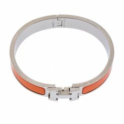Hermes Clic H Orange Enamel Palladium Plated Narrow Bracelet GM For Women -Deals Hermes Store luxury women hermes used accessories p333932 001