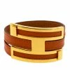 Hermes Pousse Pousse Orange Leather Gold Plated Adjustable H Bracelet For Women