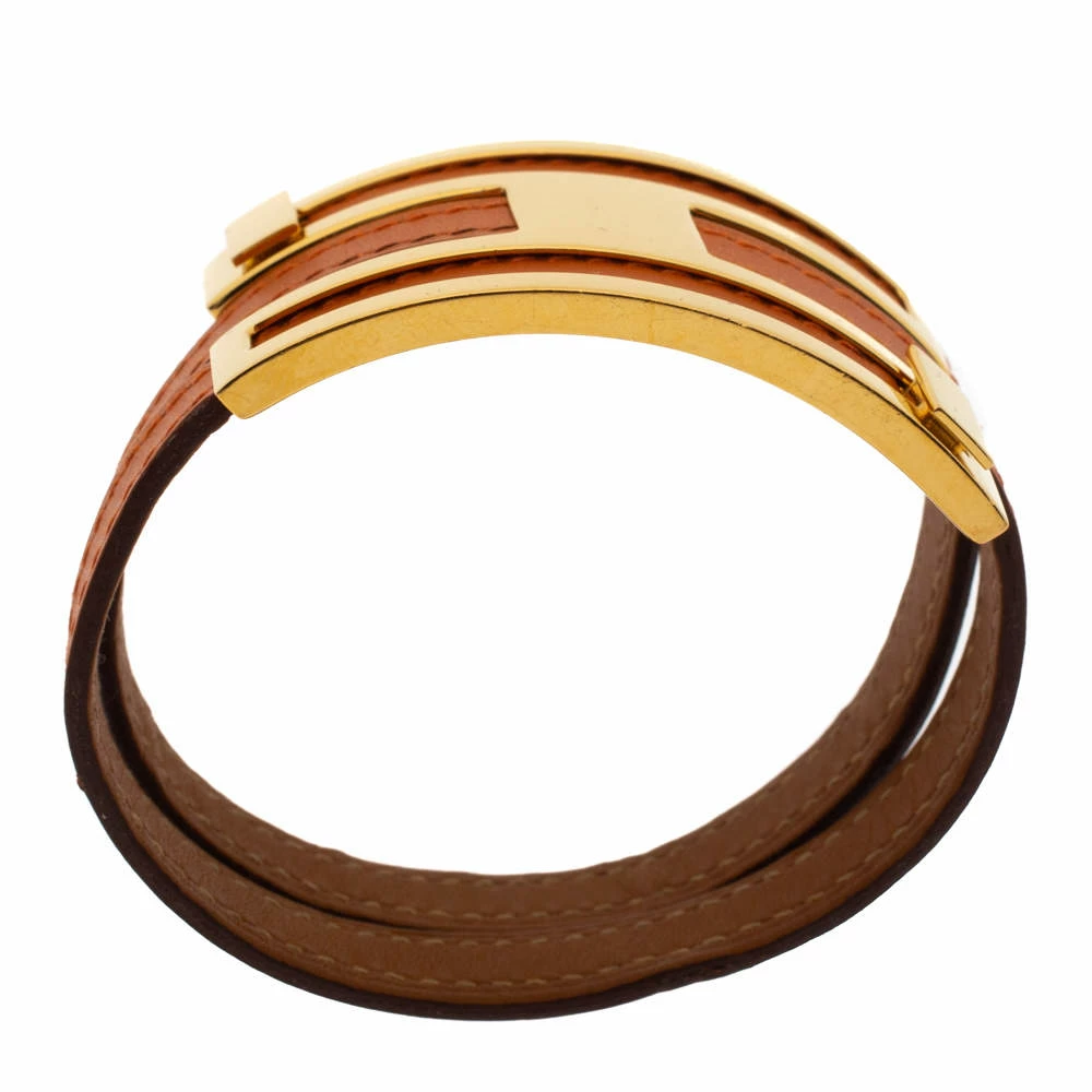 Hermes Pousse Pousse Orange Leather Gold Plated Adjustable H Bracelet For Women 6 Hermes Pousse Pousse Orange Leather Gold Plated Adjustable H Bracelet For Women - Image 4