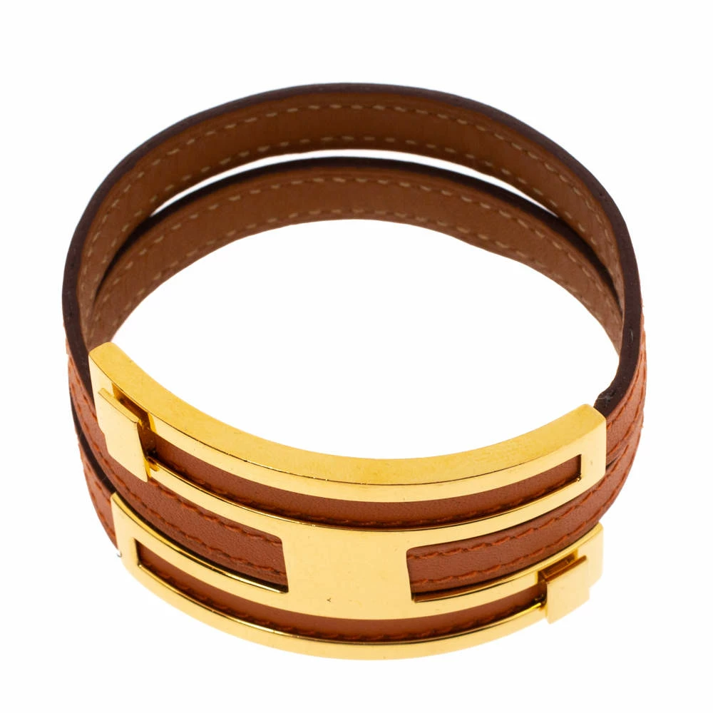 Hermes Pousse Pousse Orange Leather Gold Plated Adjustable H Bracelet For Women 7 Hermes Pousse Pousse Orange Leather Gold Plated Adjustable H Bracelet For Women - Image 5