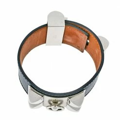 Hermes Collier De Chien Black Leather Palladium Plated Wide Cuff Bracelet L For Women -Deals Hermes Store luxury women hermes used accessories p335999 009