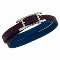 Hermes Hermès Blue/Purple Leather Behapi Double Tour Bracelet M For Women -Deals Hermes Store luxury women hermes used accessories p337215 003
