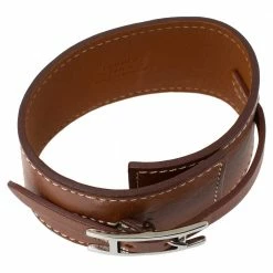 Hermes Hermès Tan Brown Leather Wide Hapi Bracelet M For Women -Deals Hermes Store luxury women hermes used accessories p337241 002