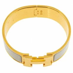 Hermes Hermès Clic Clac H Cream Enamel Gold Plated Wide Bracelet PM For Women -Deals Hermes Store luxury women hermes used accessories p339237 002