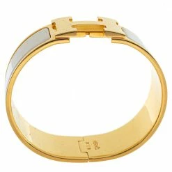 Hermes Hermès Clic Clac H Cream Enamel Gold Plated Wide Bracelet PM For Women -Deals Hermes Store luxury women hermes used accessories p339237 003