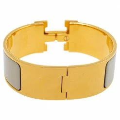 Hermes Hermès Clic Clac H Cream Enamel Gold Plated Wide Bracelet PM For Women -Deals Hermes Store luxury women hermes used accessories p339237 006