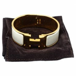 Hermes Hermès Clic Clac H Cream Enamel Gold Plated Wide Bracelet PM For Women -Deals Hermes Store luxury women hermes used accessories p339237 008