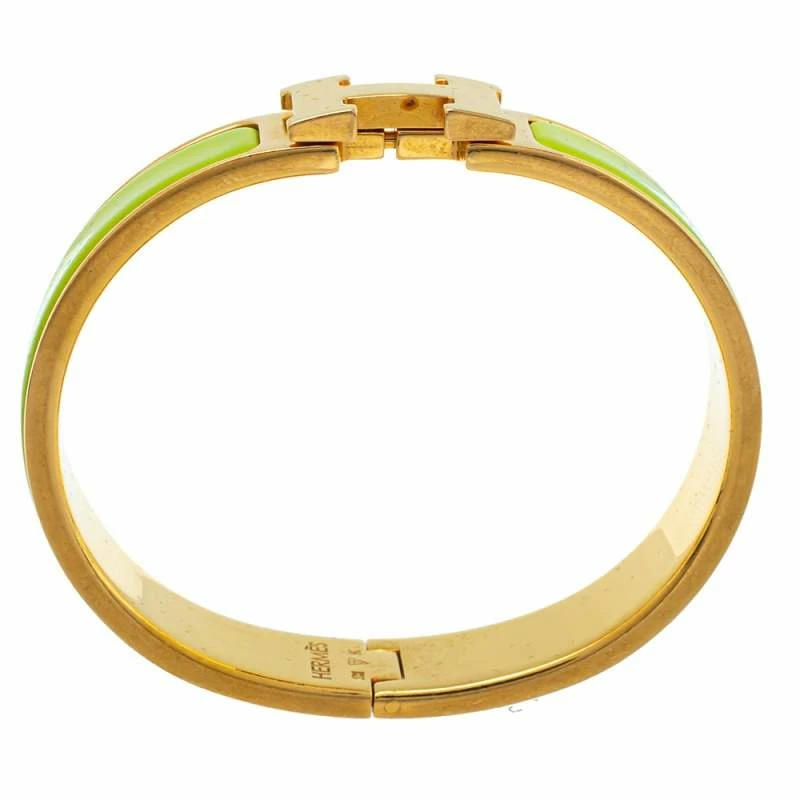 Hermes Hermès Clic H Lime Green Enamel Gold Plated Narrow Bracelet PM For Women 6 Hermes Hermès Clic H Lime Green Enamel Gold Plated Narrow Bracelet PM For Women - Image 4