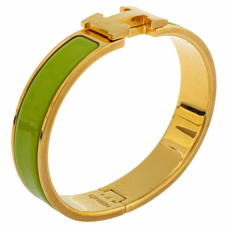 Hermes Hermès Clic H Lime Green Enamel Gold Plated Narrow Bracelet PM For Women 4 Hermes Hermès Clic H Lime Green Enamel Gold Plated Narrow Bracelet PM For Women - Image 2