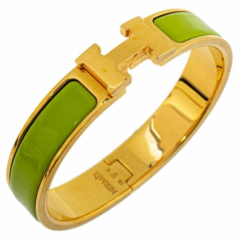 Hermes Hermès Clic H Lime Green Enamel Gold Plated Narrow Bracelet PM For Women 5 Hermes Hermès Clic H Lime Green Enamel Gold Plated Narrow Bracelet PM For Women - Image 3