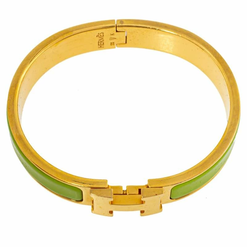 Hermes Hermès Clic H Lime Green Enamel Gold Plated Narrow Bracelet PM For Women 7 Hermes Hermès Clic H Lime Green Enamel Gold Plated Narrow Bracelet PM For Women - Image 5