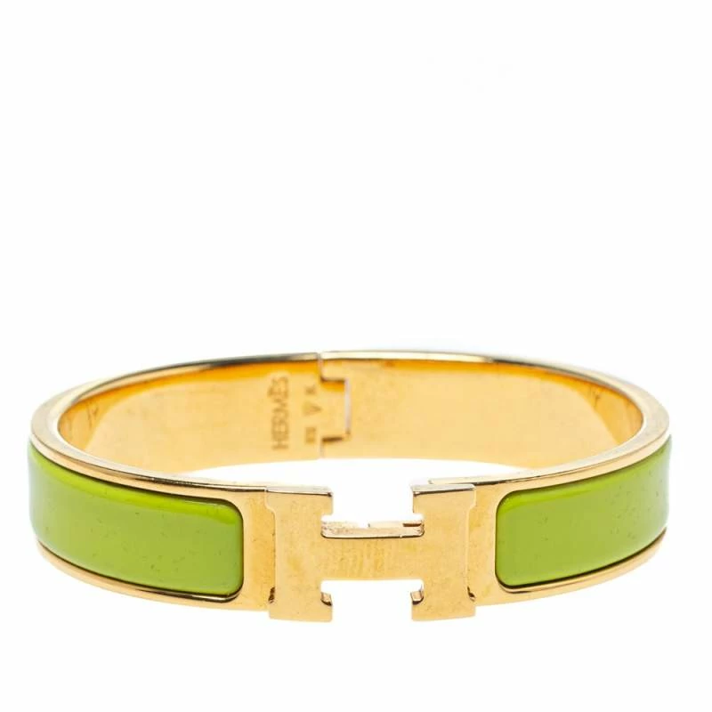Hermes Hermès Clic H Lime Green Enamel Gold Plated Narrow Bracelet PM For Women 3 Hermes Hermès Clic H Lime Green Enamel Gold Plated Narrow Bracelet PM For Women