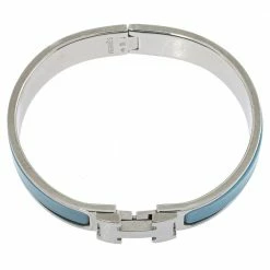 Hermes Hermès Clic H Blue Enamel Palladium Plated Narrow Bracelet PM For Women -Deals Hermes Store luxury women hermes used accessories p339277 002