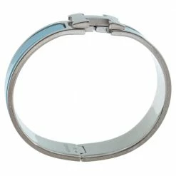 Hermes Hermès Clic H Blue Enamel Palladium Plated Narrow Bracelet PM For Women -Deals Hermes Store luxury women hermes used accessories p339277 003