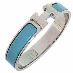 Hermes Hermès Clic H Blue Enamel Palladium Plated Narrow Bracelet PM For Women -Deals Hermes Store luxury women hermes used accessories p339277 005