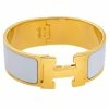 Hermes Hermès Clic Clac H White Enamel Gold Plated Wide Bracelet PM For Women -Deals Hermes Store luxury women hermes used accessories p339284 004