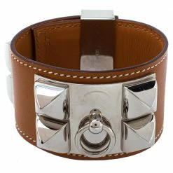Hermes Hermès Collier De Chien Tan Brown Leather Cuff Bracelet For Women