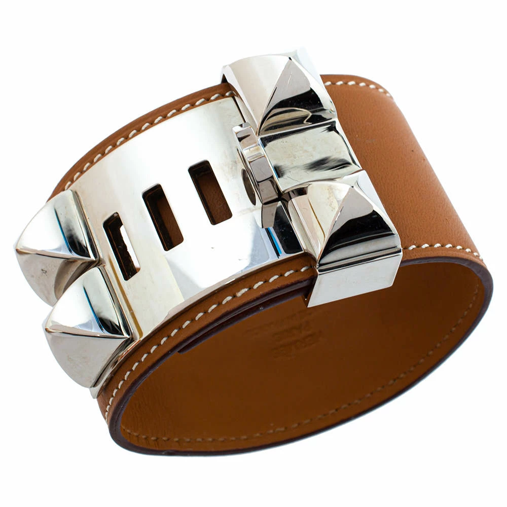 Hermes Hermès Collier De Chien Tan Brown Leather Cuff Bracelet For Women 6 Hermes Hermès Collier De Chien Tan Brown Leather Cuff Bracelet For Women - Image 4
