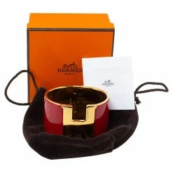 Hermes Hermès Clic Clac H Red Enamel Gold Plated Extra Wide Bracelet For Women -Deals Hermes Store luxury women hermes used accessories p339352 006