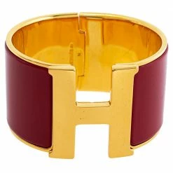 Hermes Hermès Clic Clac H Red Enamel Gold Plated Extra Wide Bracelet For Women