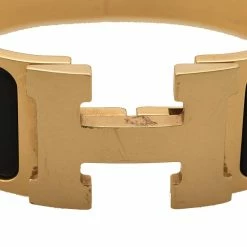 Hermes Clic Clac H Black Enamel Gold Plated Bracelet PM For Women -Deals Hermes Store luxury women hermes used accessories p340107 009