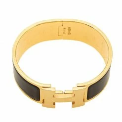 Hermes Clic Clac H Black Enamel Gold Plated Bracelet PM For Women -Deals Hermes Store luxury women hermes used accessories p340107 1602995990 011