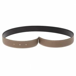 Hermes Hermès Etain/Noir Leather Reversible Belt Strap Size 85 CM For Women