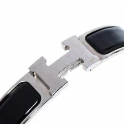 Hermes Hermès Clic H Black Enamel Palladium Plated Narrow Bracelet GM For Women -Deals Hermes Store luxury women hermes used accessories p341522 006