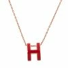 Hermes Hermès Pop H Rouge Corail Lacquered Rose Gold Plated Pendant Necklace For Women -Deals Hermes Store luxury women hermes used accessories p346441 003