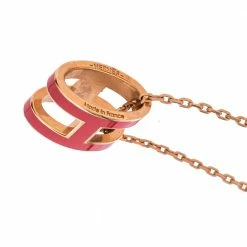 Hermes Hermès Pop H Rouge Corail Lacquered Rose Gold Plated Pendant Necklace For Women -Deals Hermes Store luxury women hermes used accessories p346441 005