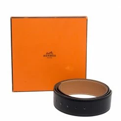 Hermes Black/Natural Leather Reversible Belt Strap 90CM For Women -Deals Hermes Store luxury women hermes used accessories p348545 001