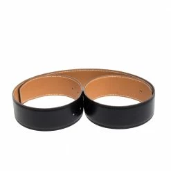 Hermes Black/Natural Leather Reversible Belt Strap 90CM For Women