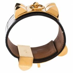 Hermes Hermès Black Alligator Leather Collier De Chien Cuff Bracelet S For Women -Deals Hermes Store luxury women hermes used accessories p348729 003