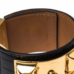 Hermes Hermès Black Alligator Leather Collier De Chien Cuff Bracelet S For Women -Deals Hermes Store luxury women hermes used accessories p348729 006