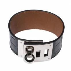 Hermes Hermès Black Alligator Leather Kelly Dog Cuff Bracelet For Women -Deals Hermes Store luxury women hermes used accessories p348809 002