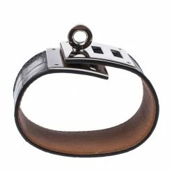 Hermes Hermès Black Alligator Leather Kelly Dog Cuff Bracelet For Women -Deals Hermes Store luxury women hermes used accessories p348809 005