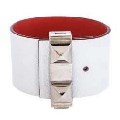 Hermes Hermès Bicolor Leather Palladium Plated Illusion Bracelet PM For Women
