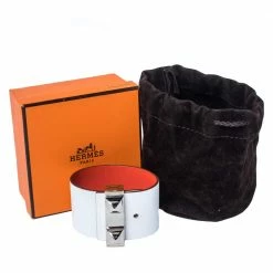 Hermes Hermès Bicolor Leather Palladium Plated Illusion Bracelet PM For Women -Deals Hermes Store luxury women hermes used accessories p348814 004